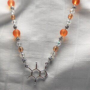 No855 Handmade necklace with Tibetan silver caffeine molecule charm and earrings